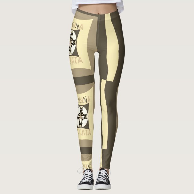Hakuna Matata Tribal Cross Patchwork Activewear Leggings (Front)