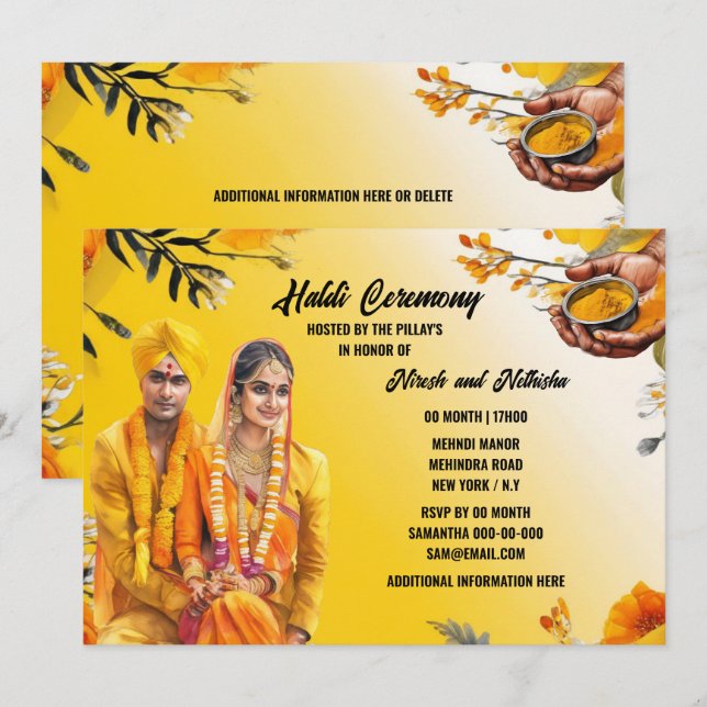 Haldi ceremony Indian turmeric bride groom elegant Invitation (Front/Back)