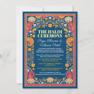 Haldi Ceremony Invitation Blue Paisley Lotus