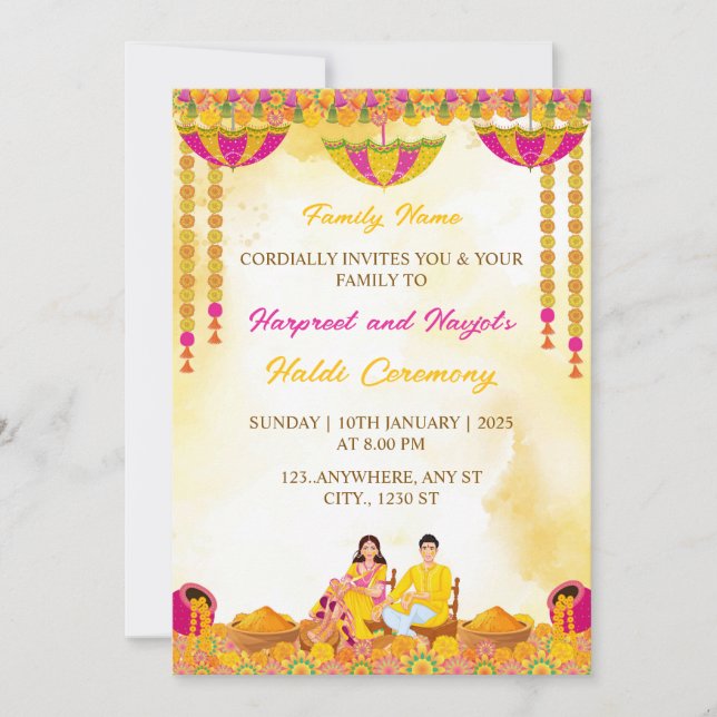 Haldi Ceremony Invitation, Maiyan Ceremony Card (Front)