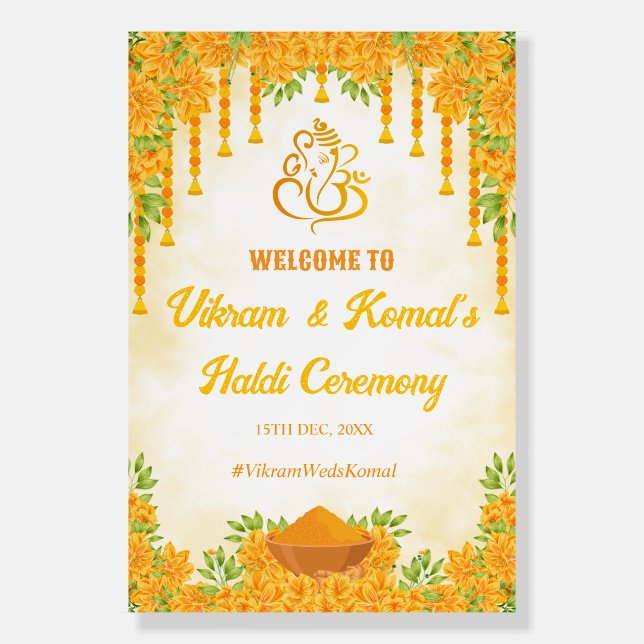 Haldi Ceremony Welcome Board, Haldi Decor Foam Board (Front)