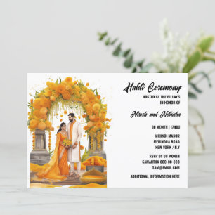 Haldi floral pre wedding ceremony turmeric family invitation