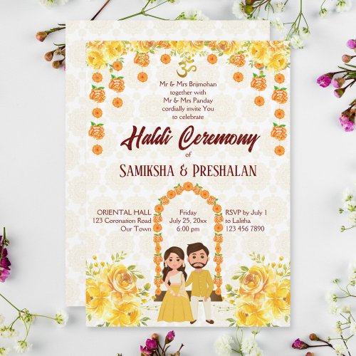 Haldi Indian pre wedding cute Hindu couple yellow  Invitation