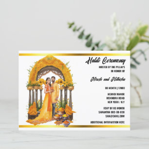 Haldi indian watercolor ceremony turmeric floral invitation