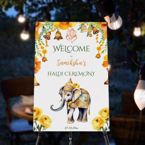 Haldi Indian wedding elephant welcome sign