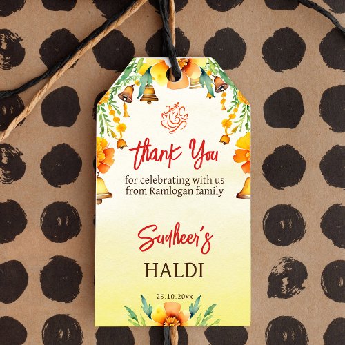 Haldi marigolds bells Indian wedding thank you Gift Tags