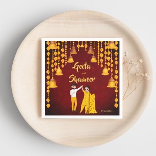 Haldi Mehndi Sangeet Indian wedding maroon yellow Napkins