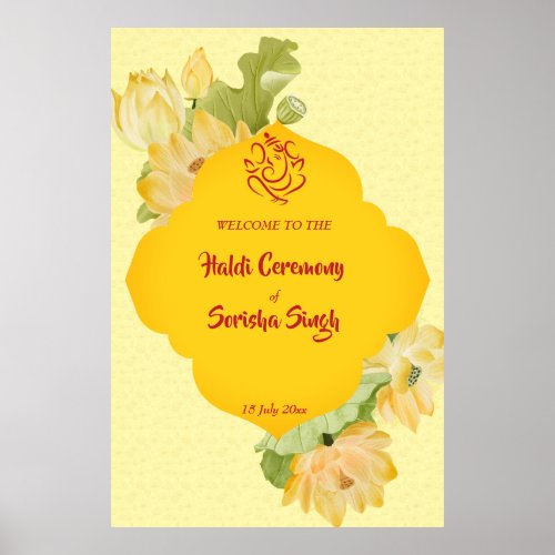 Haldi pithi yellow lotus flowers welcome sign