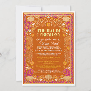 Haldi Rasam Invitation Orange Pink Marigold