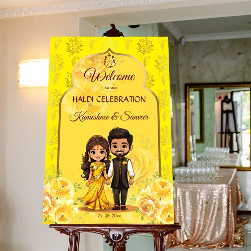 Haldi Sanget Indian bridal cartoon welcome sign