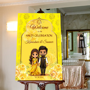 Haldi Sanget Indian bridal cartoon welcome sign