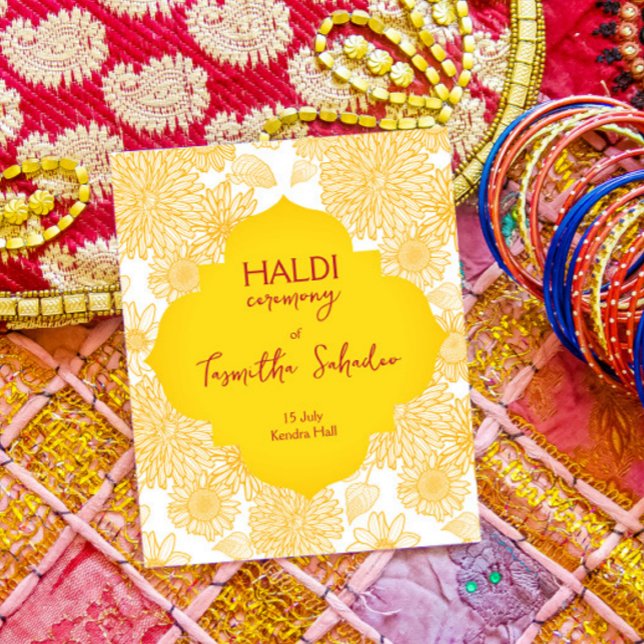 Haldi yellow flowers budget invitation (Creator Uploaded)