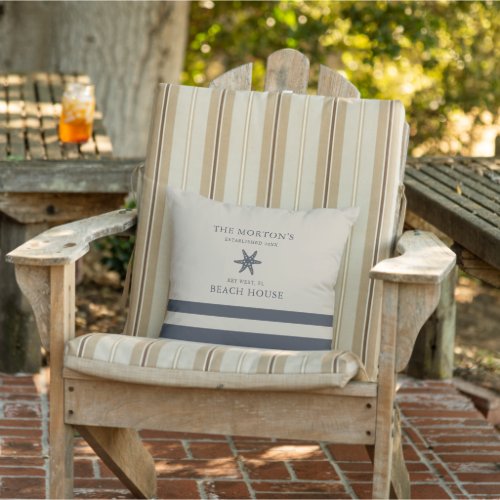 Hale Blue and Beige Starfish Family Beach House Outdoor Pillow