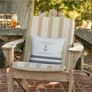 Hale Blue and Sea Salt Anchor Family Beach House Outdoor Pillow