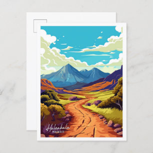Haleakala Hawaii travel Vintage illustration Postcard