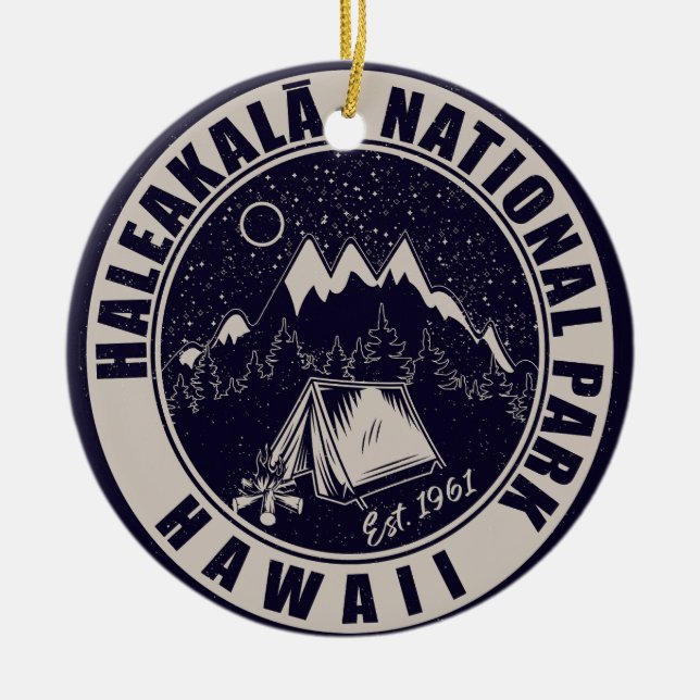 Haleakalā National Park Hawaii Retro Emblem Ceramic Ornament (Front)