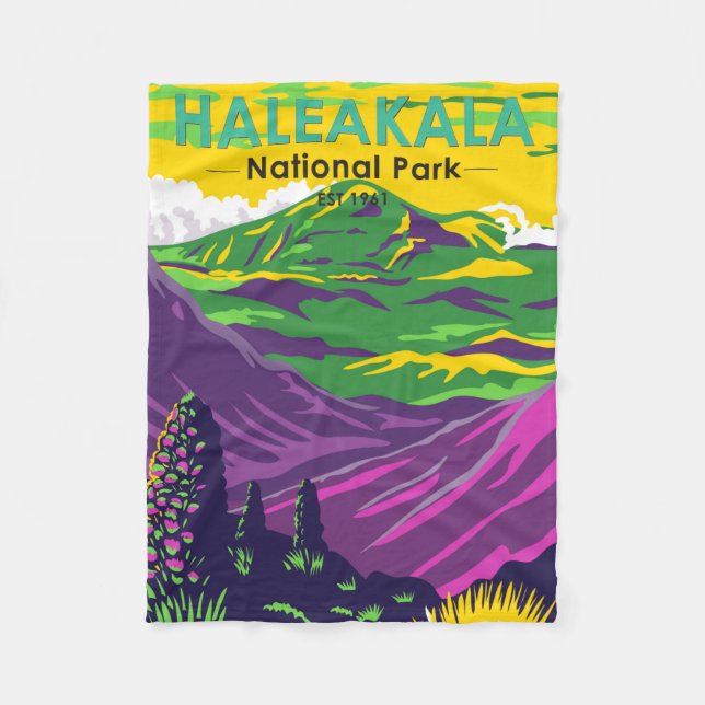  Haleakala National Park Hawaii Vintage Fleece Blanket (Front)