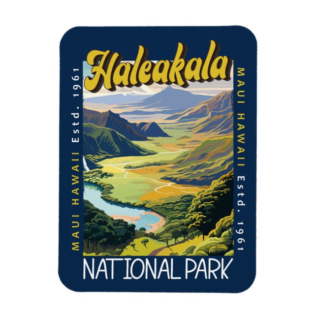 Haleakala National Park Illustration Distressed Magnet (Vertical)