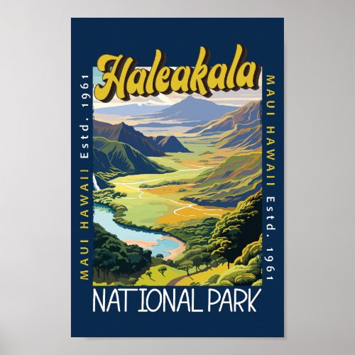 Haleakala National Park Illustration Distressed Poster
