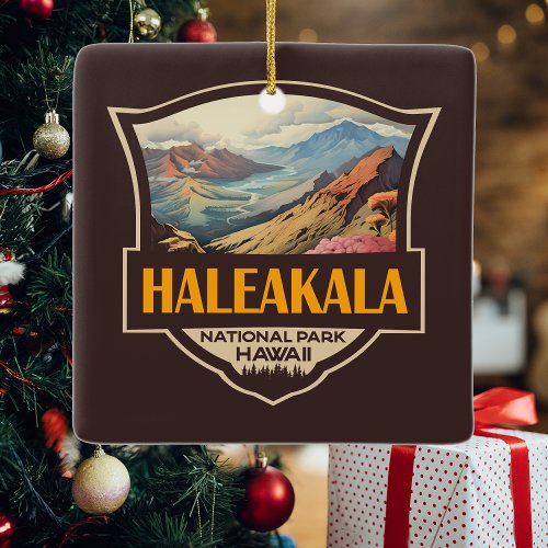 Haleakala National Park Illustration Retro Badge Ceramic Ornament