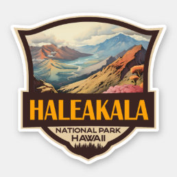 Haleakala National Park Illustration Retro Badge Sticker