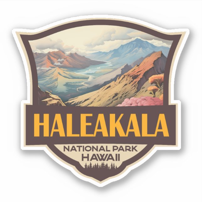 Haleakala National Park Illustration Retro Badge Sticker (Front)