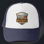 Haleakala National Park Illustration Retro Badge Trucker Hat<br><div class="desc">Haleakala vector artwork design. The park is named after Haleakalā,  a dormant volcano within its boundaries.</div>