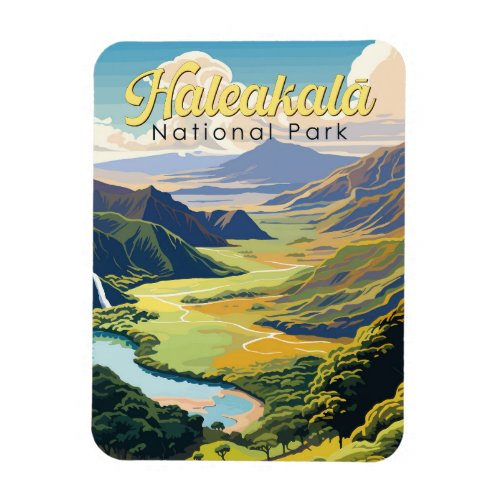 Haleakala National Park Illustration Retro Magnet