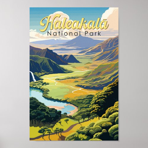 Haleakala National Park Illustration Retro Poster