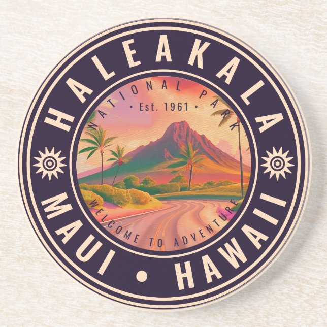 Haleakala National Park Maui Road Volcano Vintage Coaster (Front)