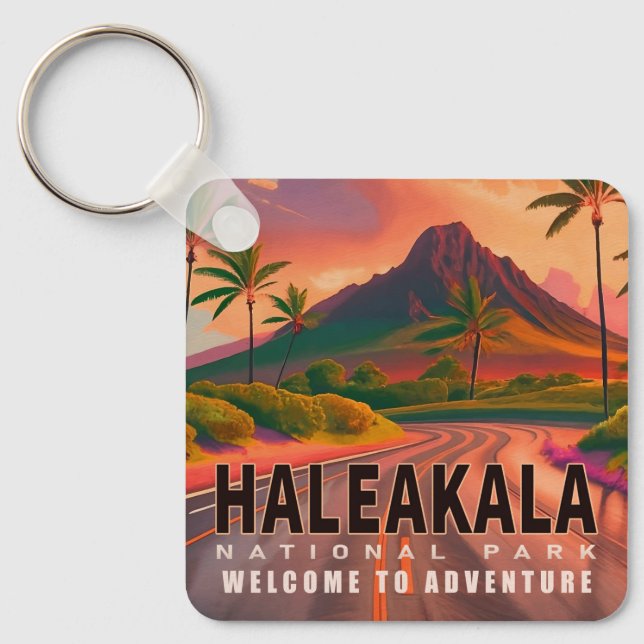 Haleakala National Park Maui Road Volcano Vintage Keychain (Front)