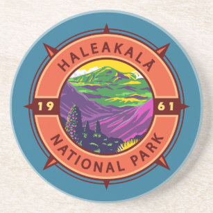 Haleakala National Park Retro Compass Emblem Coaster