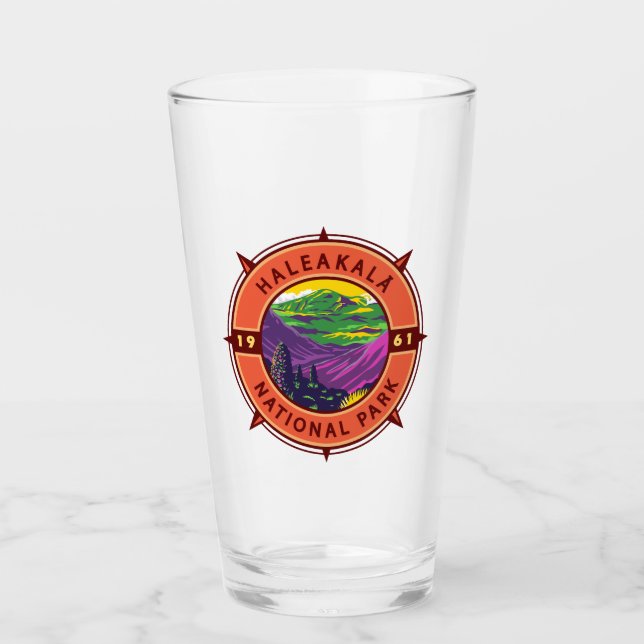 Haleakala National Park Retro Compass Emblem Glass (Front)