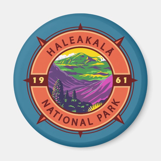Haleakala National Park Retro Compass Emblem Magnet (Front)
