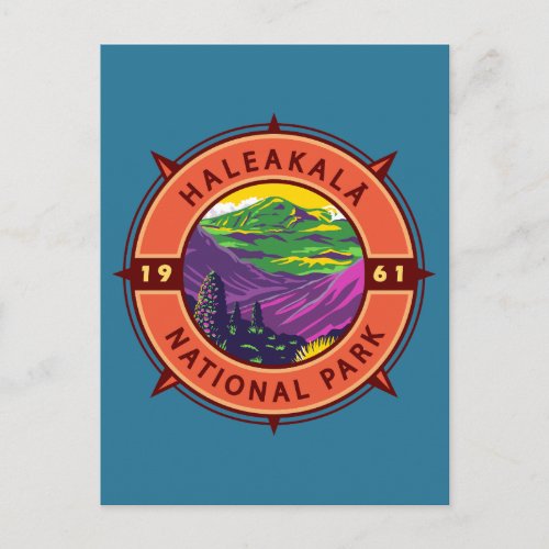 Haleakala National Park Retro Compass Emblem Postcard