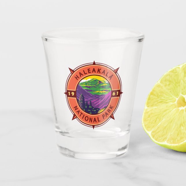 Haleakala National Park Retro Compass Emblem  Shot Glass (Front)
