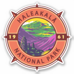Haleakala National Park Retro Compass Emblem Sticker