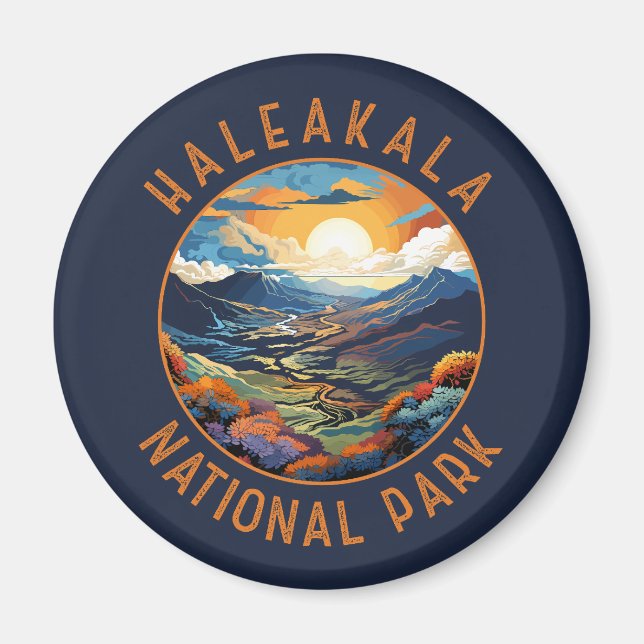 Haleakala National Park Sunset Retro Distressed Magnet (Front)