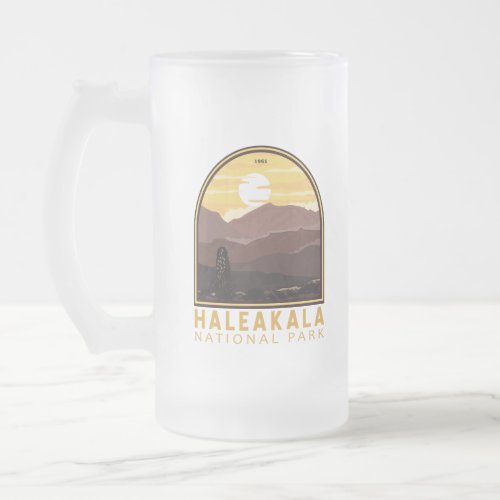 Haleakala National Park Vintage Emblem Frosted Glass Beer Mug