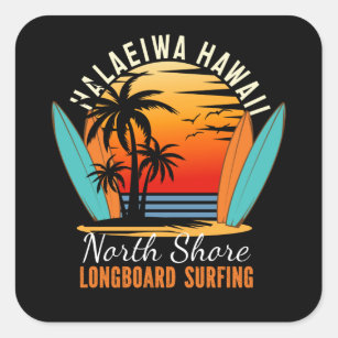Haleiwa Hawaii North Shore Longboard Surfing Square Sticker
