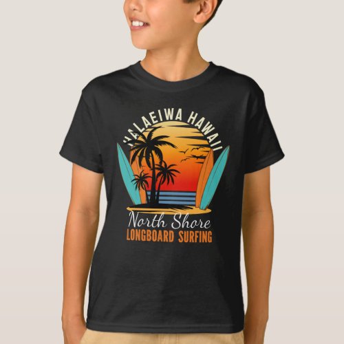 Haleiwa Hawaii North Shore Longboard Surfing T_Shirt