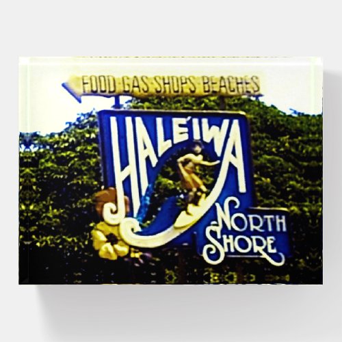 Haleiwa North shore beach signs Paperweight
