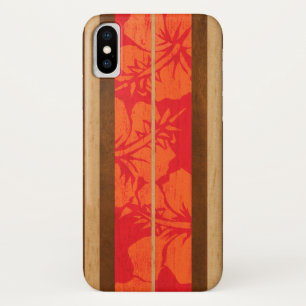Haleiwa Surfboard Faux Wood Hibiscus in Red iPhone X Case
