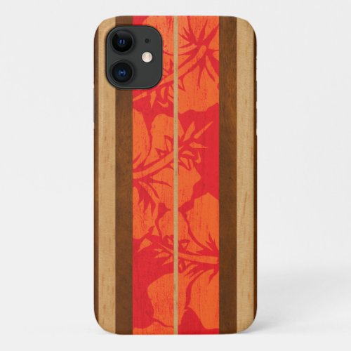 Haleiwa Surfboard Faux Wood Hibiscus in Red iPhone 11 Case