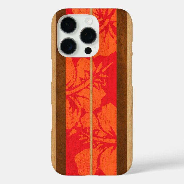 Haleiwa Surfboard Faux Wood Hibiscus in Red  Case-Mate iPhone Case (Back)