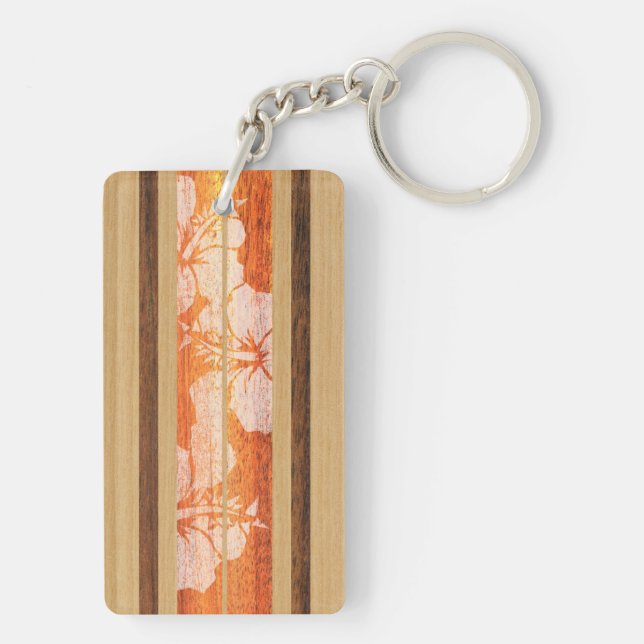 Haleiwa Surfboard Hawaiian Faux Wood Keychains (Back)