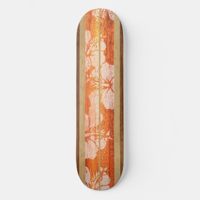 Haleiwa Vintage Surf Faux Wood Skateboard (Front)