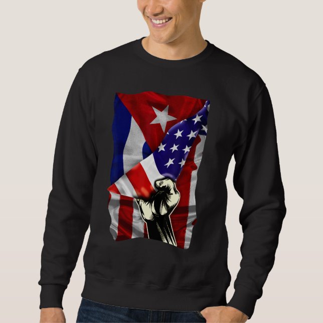 Half American Flag Cuban ROOTS USA Flag Cuba DNA Sweatshirt (Front)