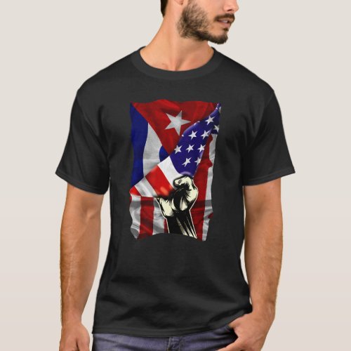 Half American Flag Cuban ROOTS USA Flag Cuba DNA T_Shirt