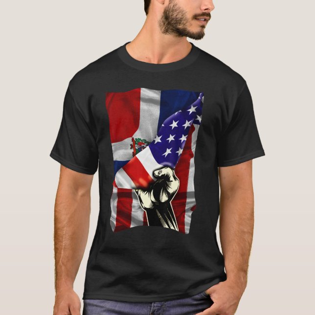 Half American Flag Dominican ROOTS USA Flag Dom Re T-Shirt (Front)